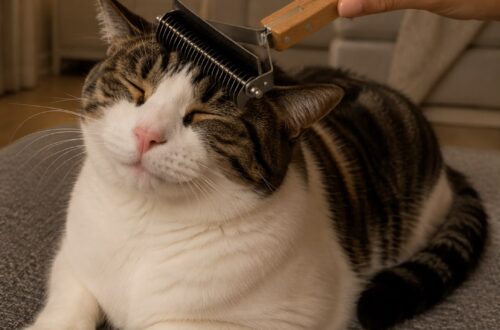 Katze wird mit einer Fellbürste gebürstet