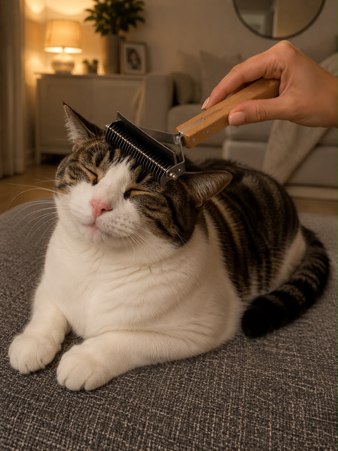 Katze wird mit einer Fellbürste gebürstet