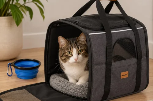 Warnzeichen bei Katzen: Katze sitzt entspannt in der Transportbox